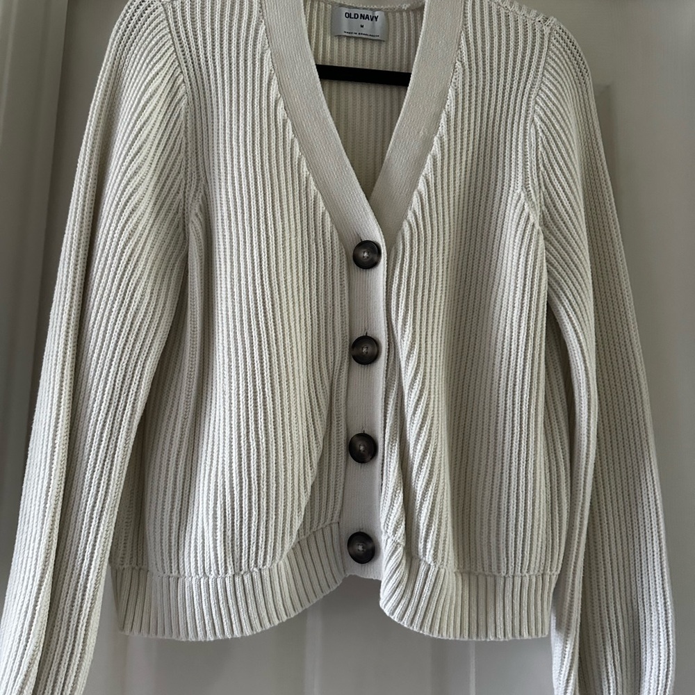 Old Navy Cream Ribbed Button-Front Cardigan
